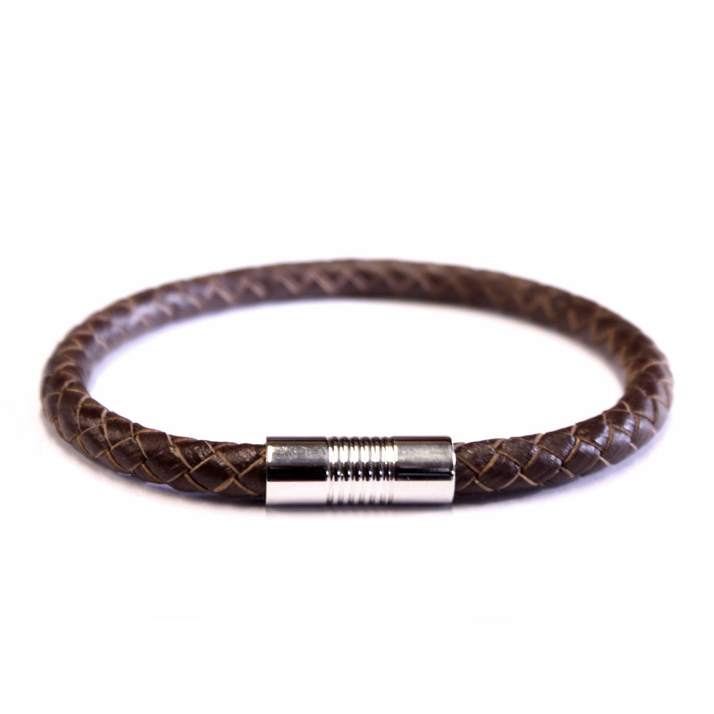 Mens Plaited Leather Screw Fastening Bracelet