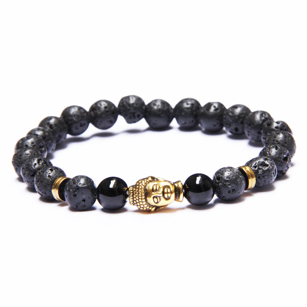 Lava Stone Buddha Bracelet With 8mm Beads