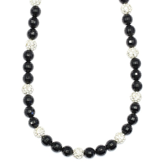 Faux Onyx and Crystal Disco Ball Shamballa Necklace 30 inches