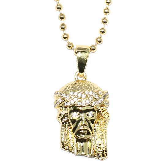 18k Gold Plated Micro Jesus Piece with 30 inch Ball chain Necklace