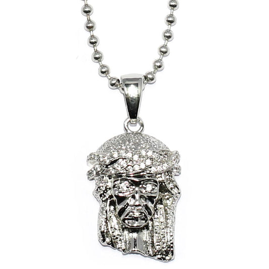 Silver Plated Micro Jesus Piece with 30 inch Ball chain Necklace