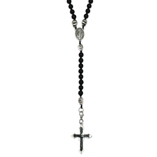 Black Onyx and Facetted Crystal Rosary Chain 6mm beads x 30 inches