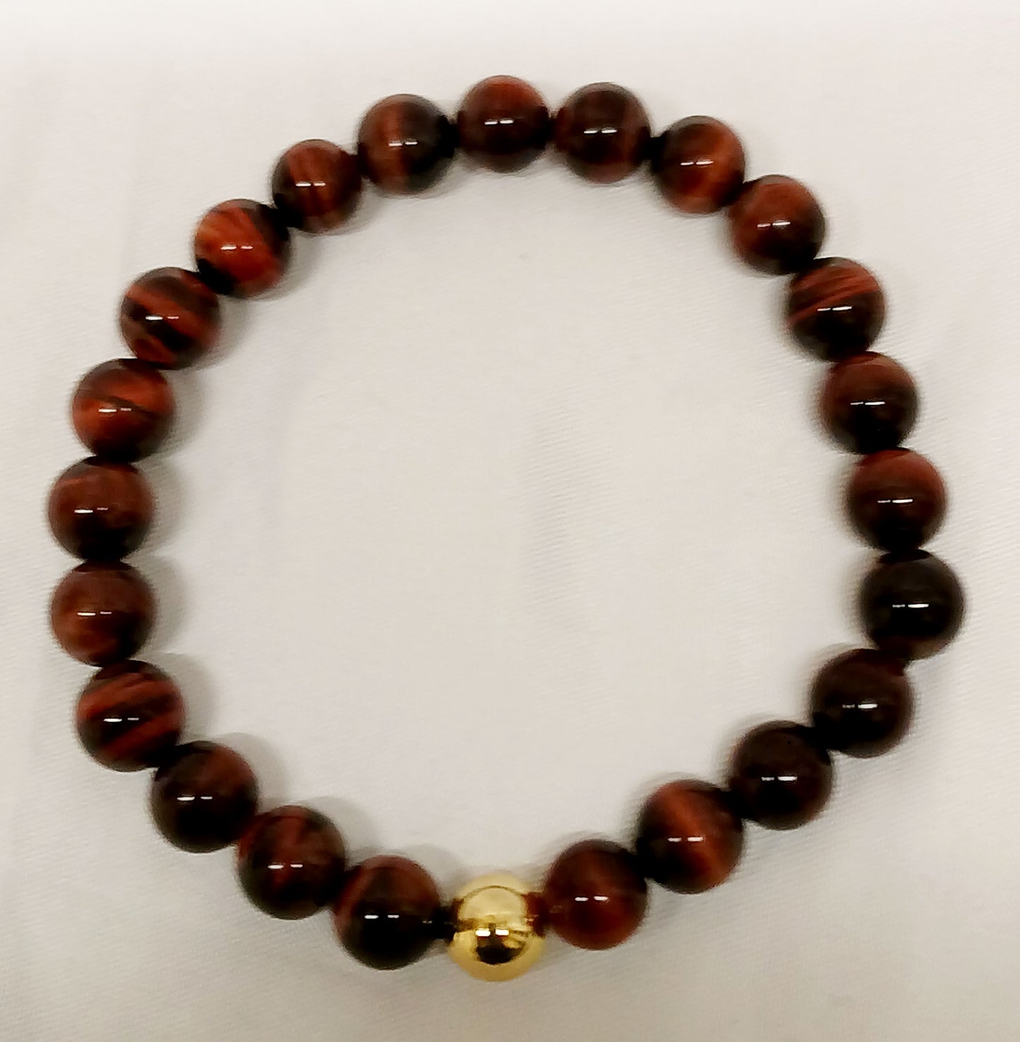 Red Tiger Eye and Gold Plated Stretch Bracelet, 8mm beads