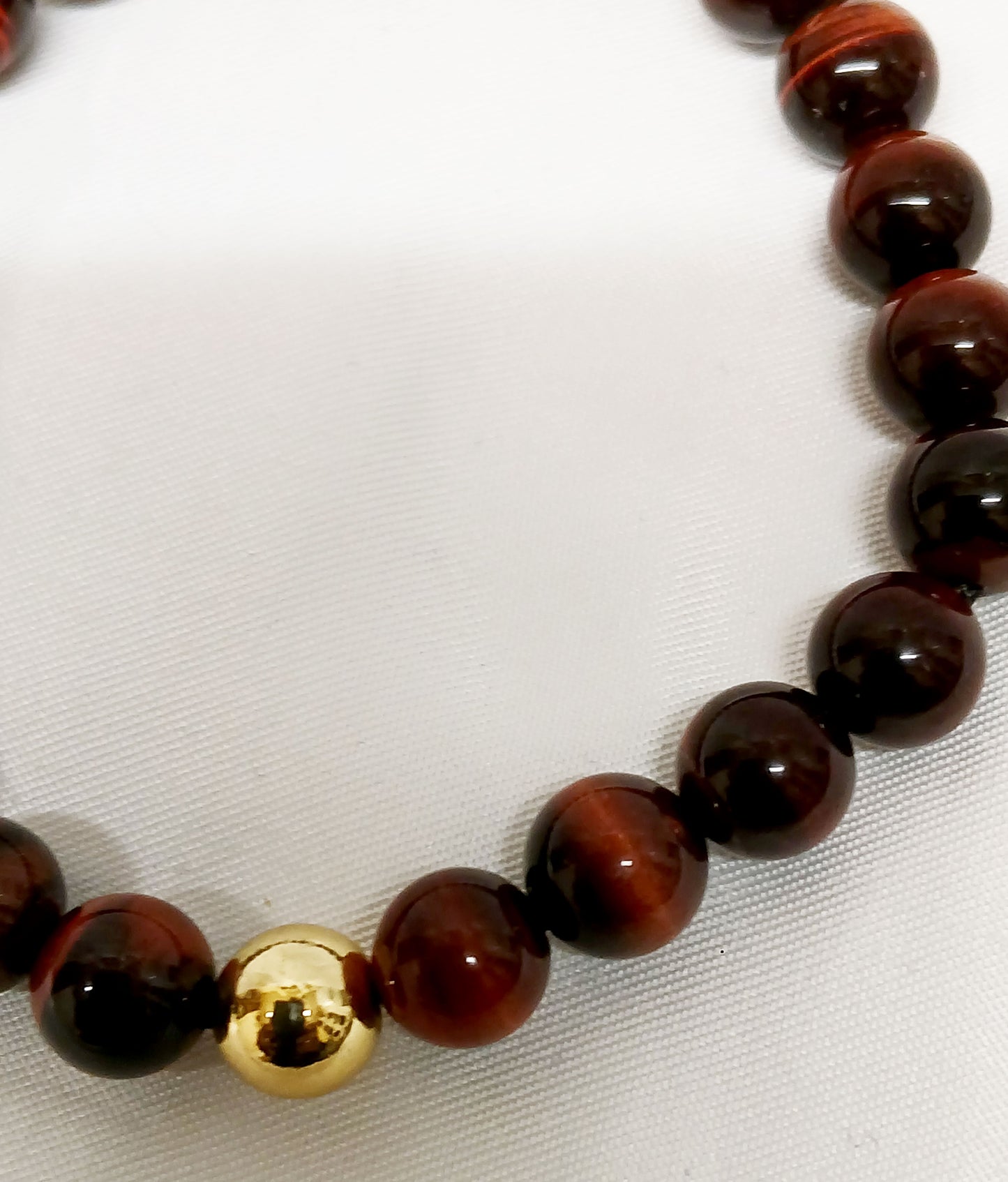 Red Tiger Eye and Gold Plated Stretch Bracelet, 8mm beads