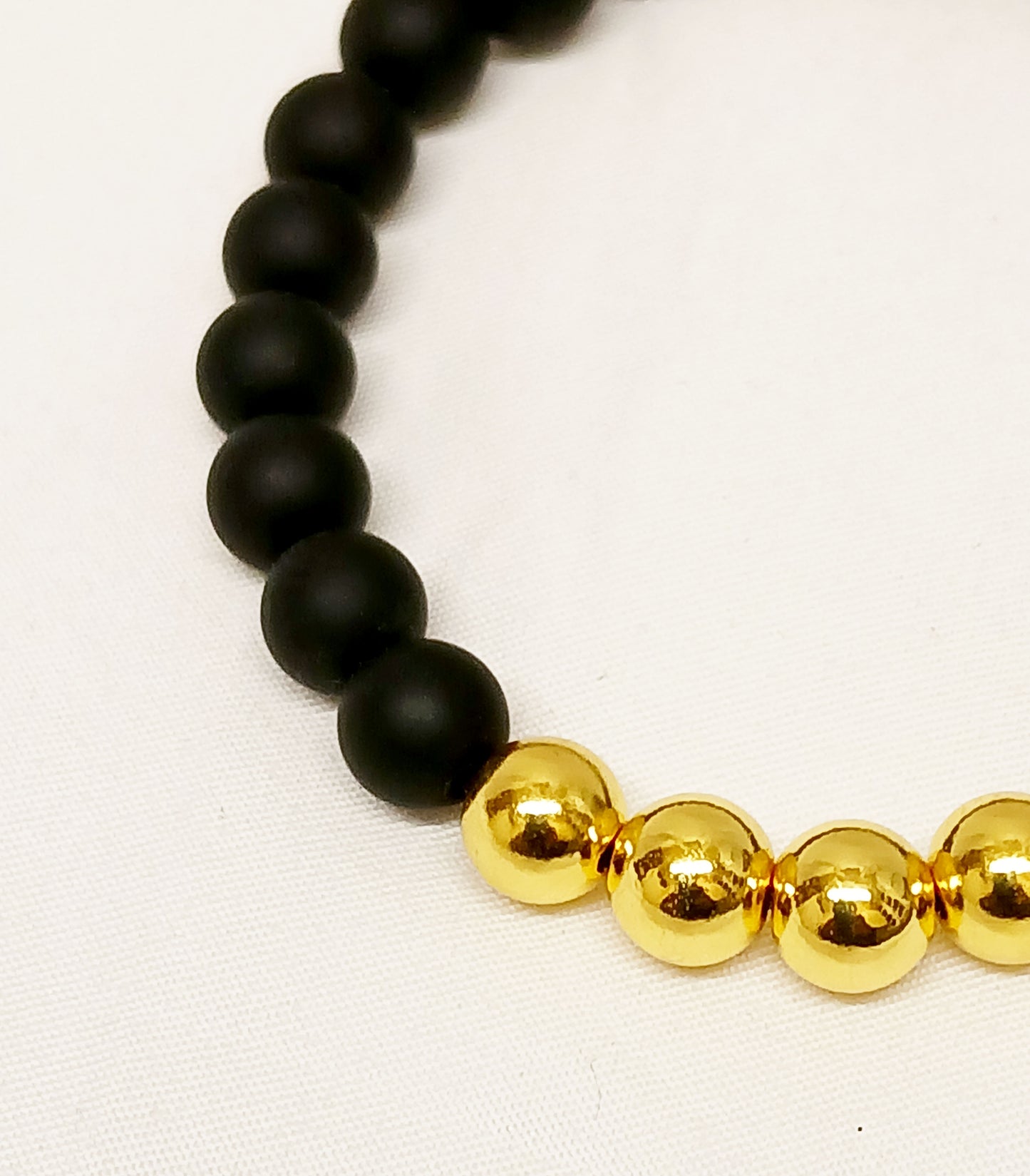 Matte Onyx and Gold Plated Stretch Bracelet, 8mm beads