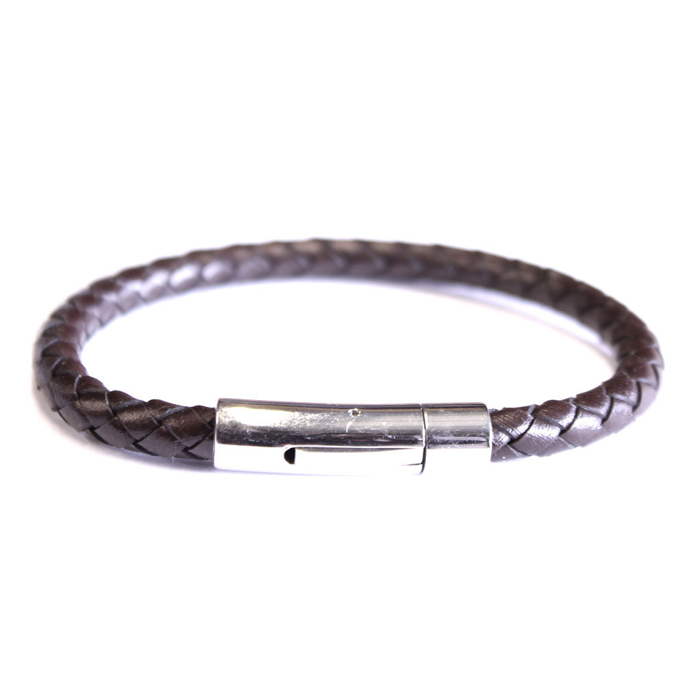 Men's Plaited Leather Push Button Fasten Bracelet