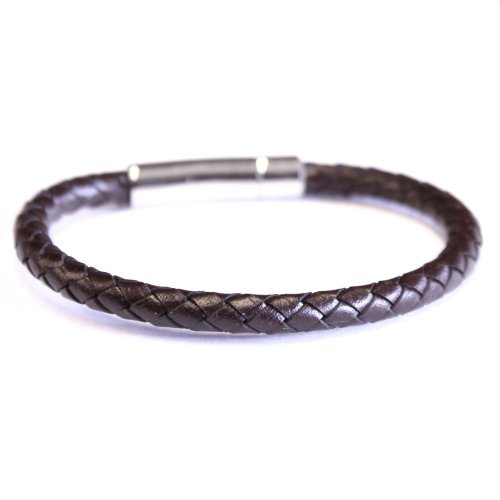 Men's Plaited Leather Push Button Fasten Bracelet