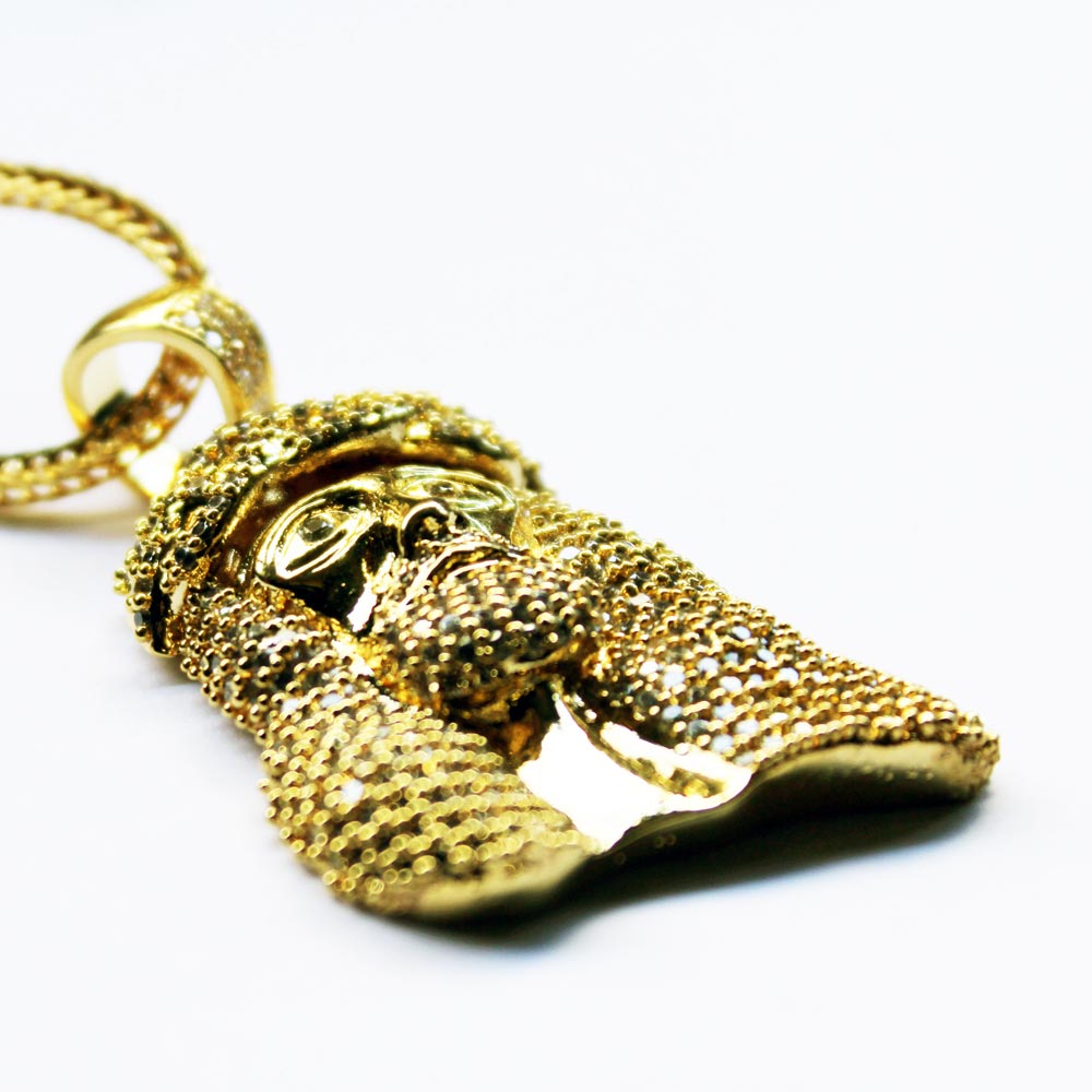 18k Gold Plated 1.5 inch CZ Mini Jesus Piece with 32 inch Franco Chain