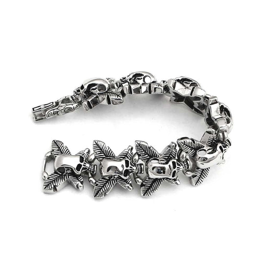 Stainless steelÂ Skull head and feather Bracelet