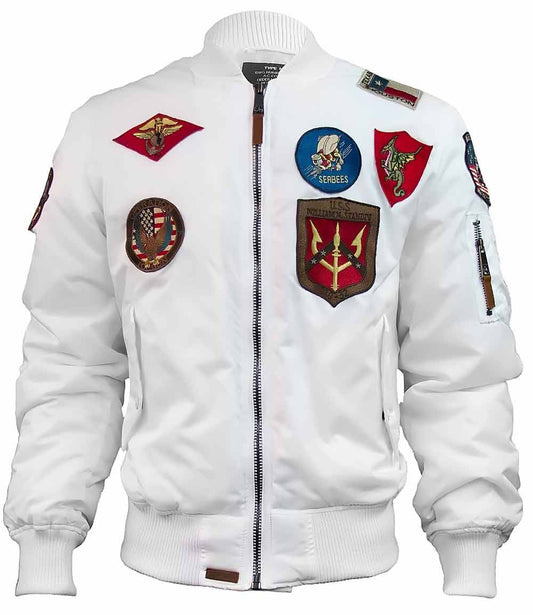 Top Gun MA 1 Nylon Bomber Jacket with Patches White