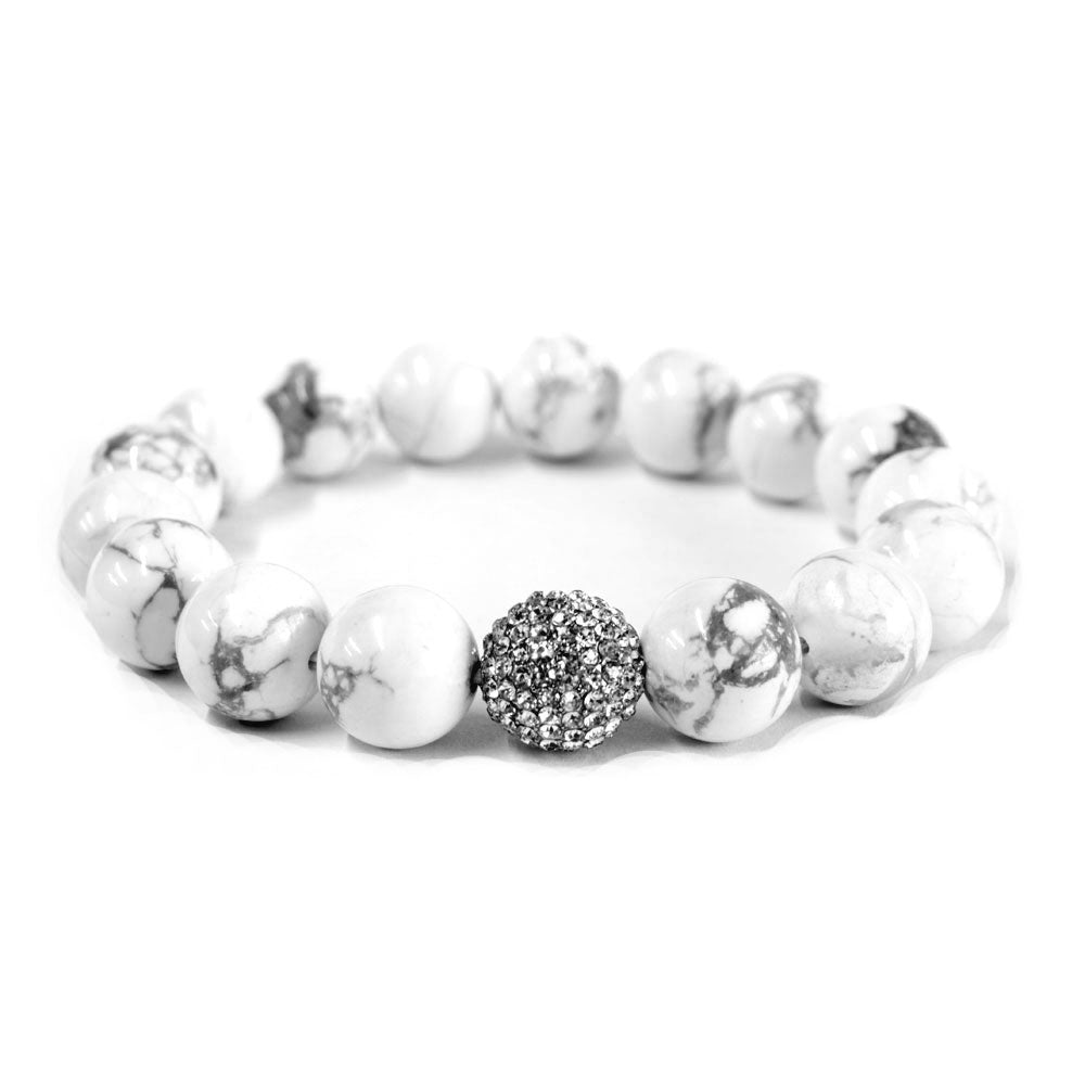 White Howlite & Crystal Bracelet 12mm beads