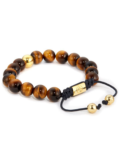 Northskull Yellow Tiger Eye & Gold Bracelet Made With 18KT. Gold