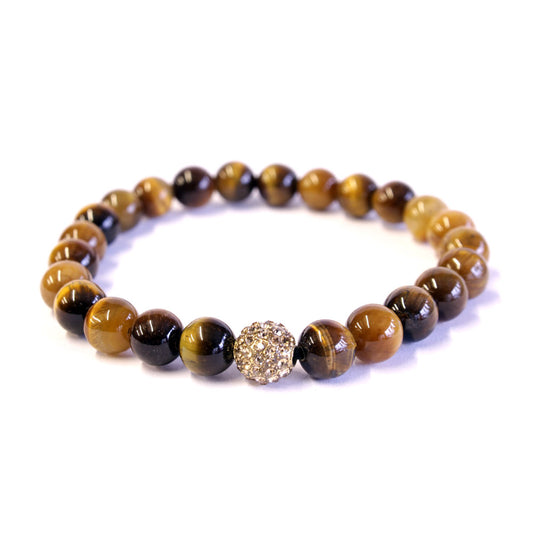 yellow tiger eye & crystal bracelet 8mm beads