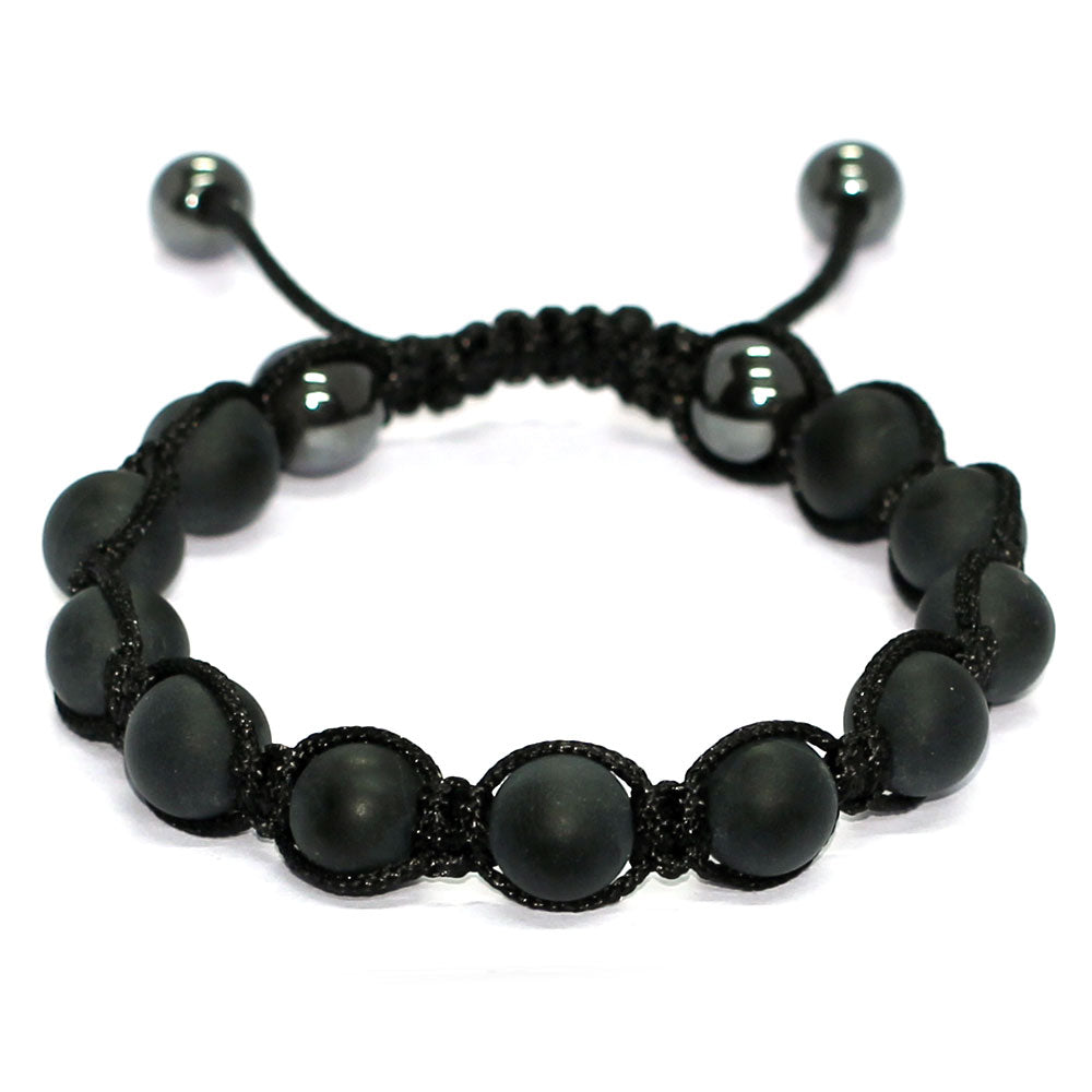 Mens Black Agate Shamballa Style Bracelet