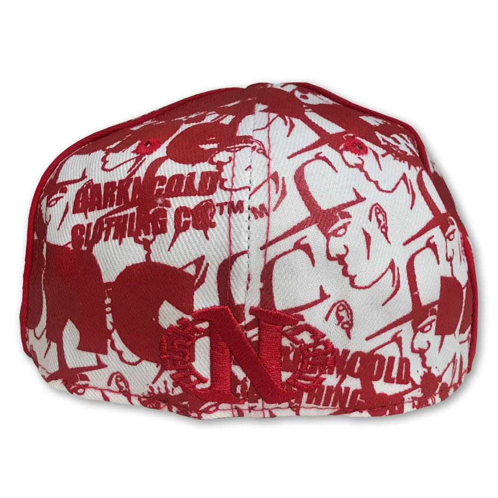 Darkncold All Over Print Fitted Baseball Cap White Red