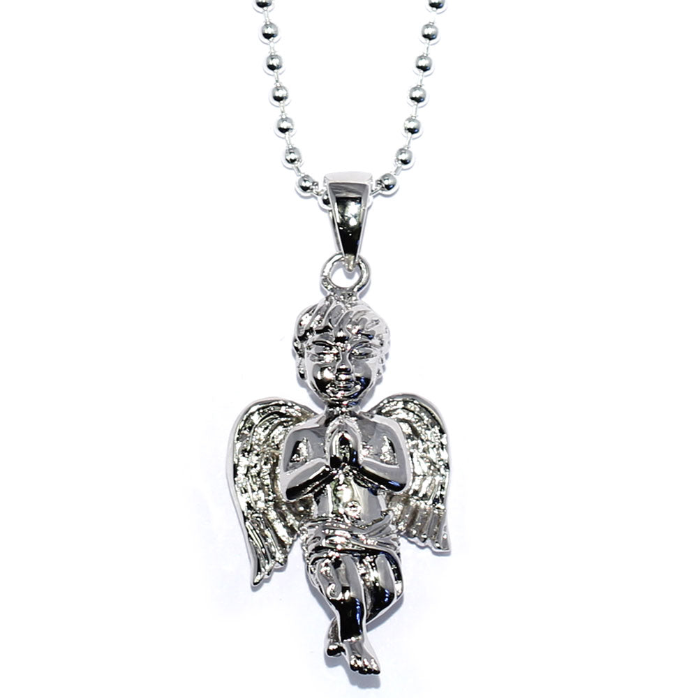 Silver Plated Angel Pendant with 30 inch Ball chain Necklace High Quality