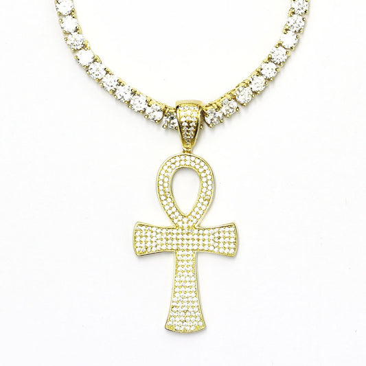 Tennis Necklace and 1.5 inch CZ Ankh Pendant