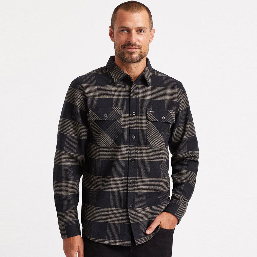 Brixton Bowery Flannel Long Sleeve Shirt Black Steel