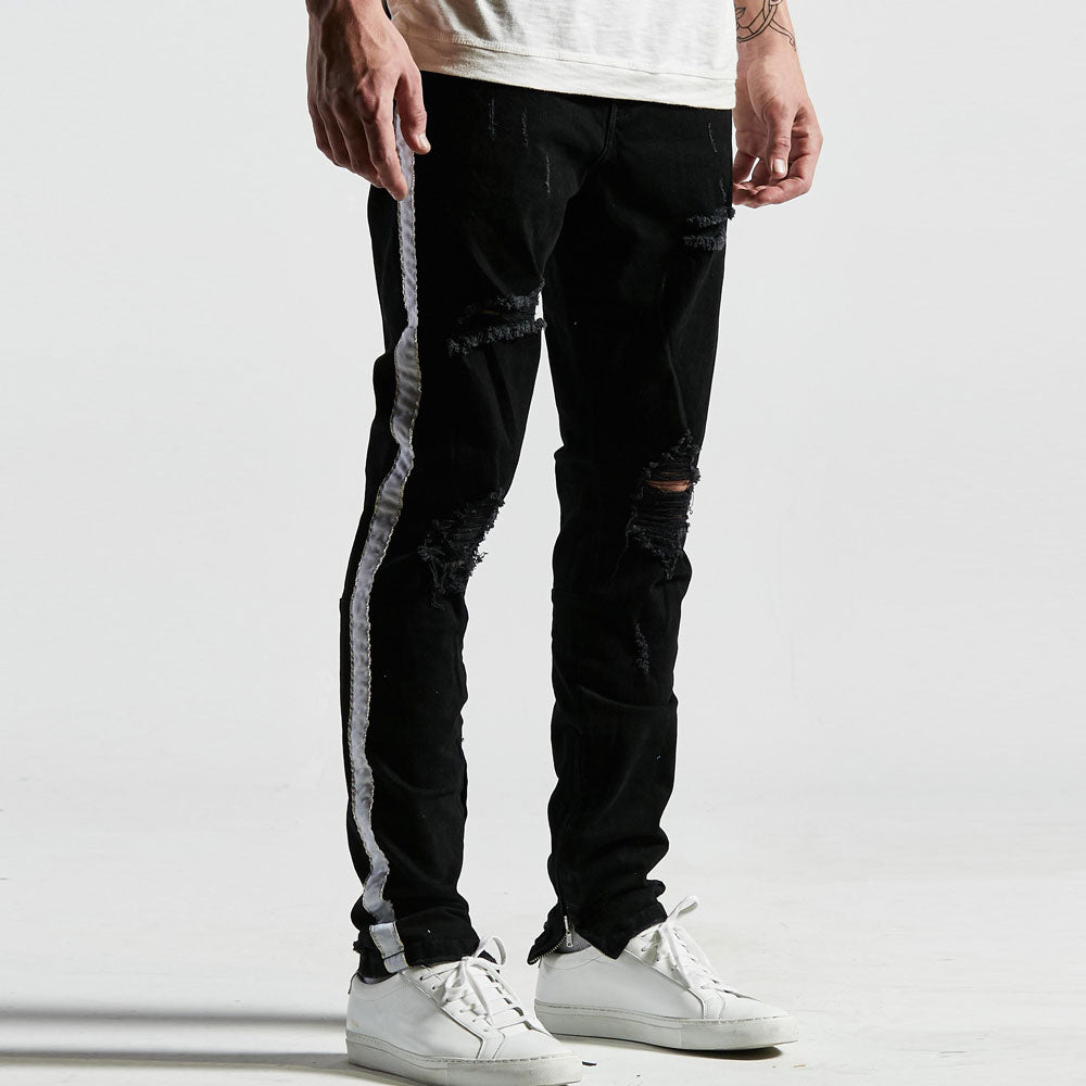 Embellish Bolt Standard Ripped Denim Jeans Black White