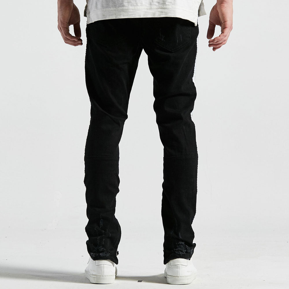 Embellish Bolt Standard Ripped Denim Jeans Black White