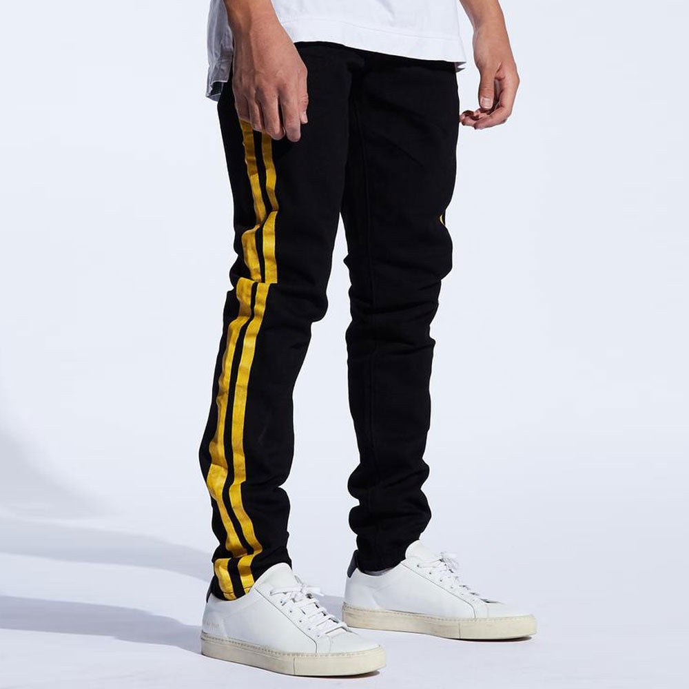 Embellish Bolt Standard Denim Jeans Black Yellow