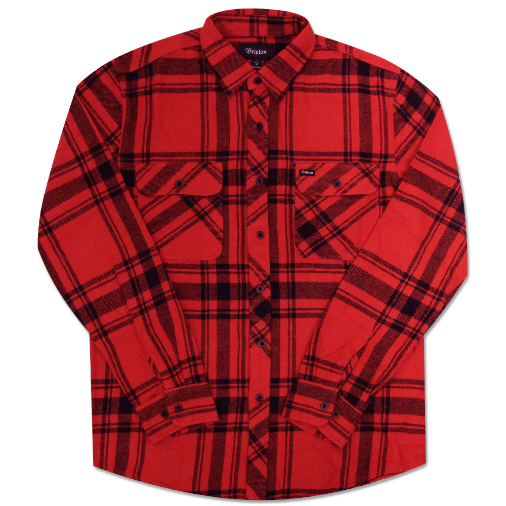 Brixton Bowery Flannel Long Sleeve Shirt Red Burgundy