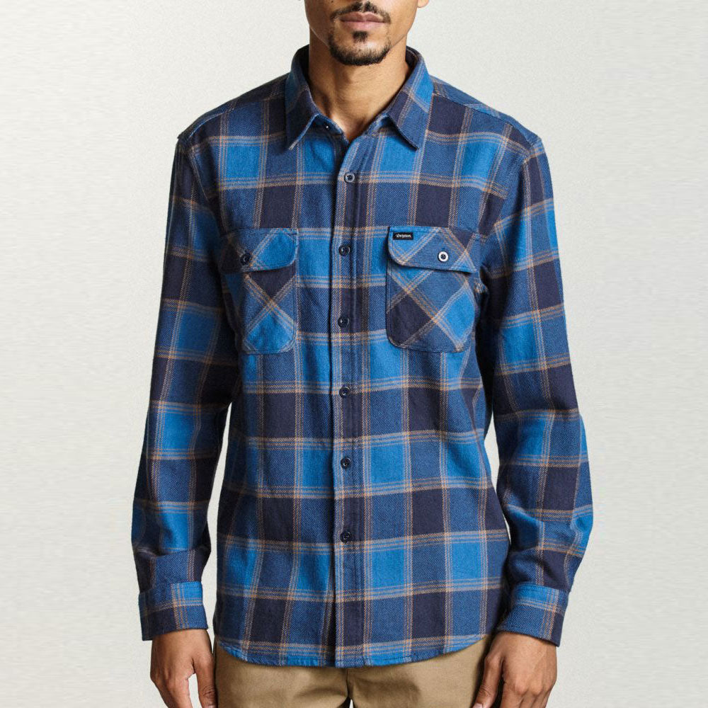 Brixton Bowery Flannel Long Sleeve Shirt Blue Navy