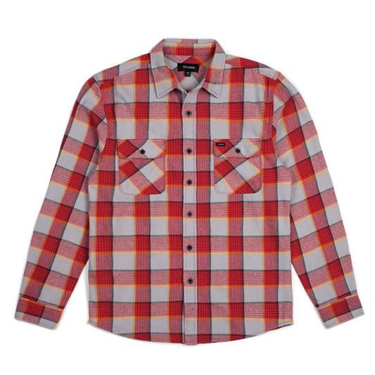 Brixton Bowery Flannel Long Sleeve Shirt Red Grey