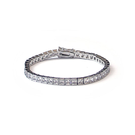 Square Cut CZ Tennis Bracelet in 18k Platinum Plated 4mm x 7.5 Inches