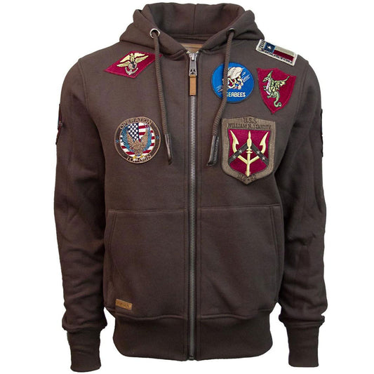 Top Gun Mens Zip Up Hoodie With Patches Brown