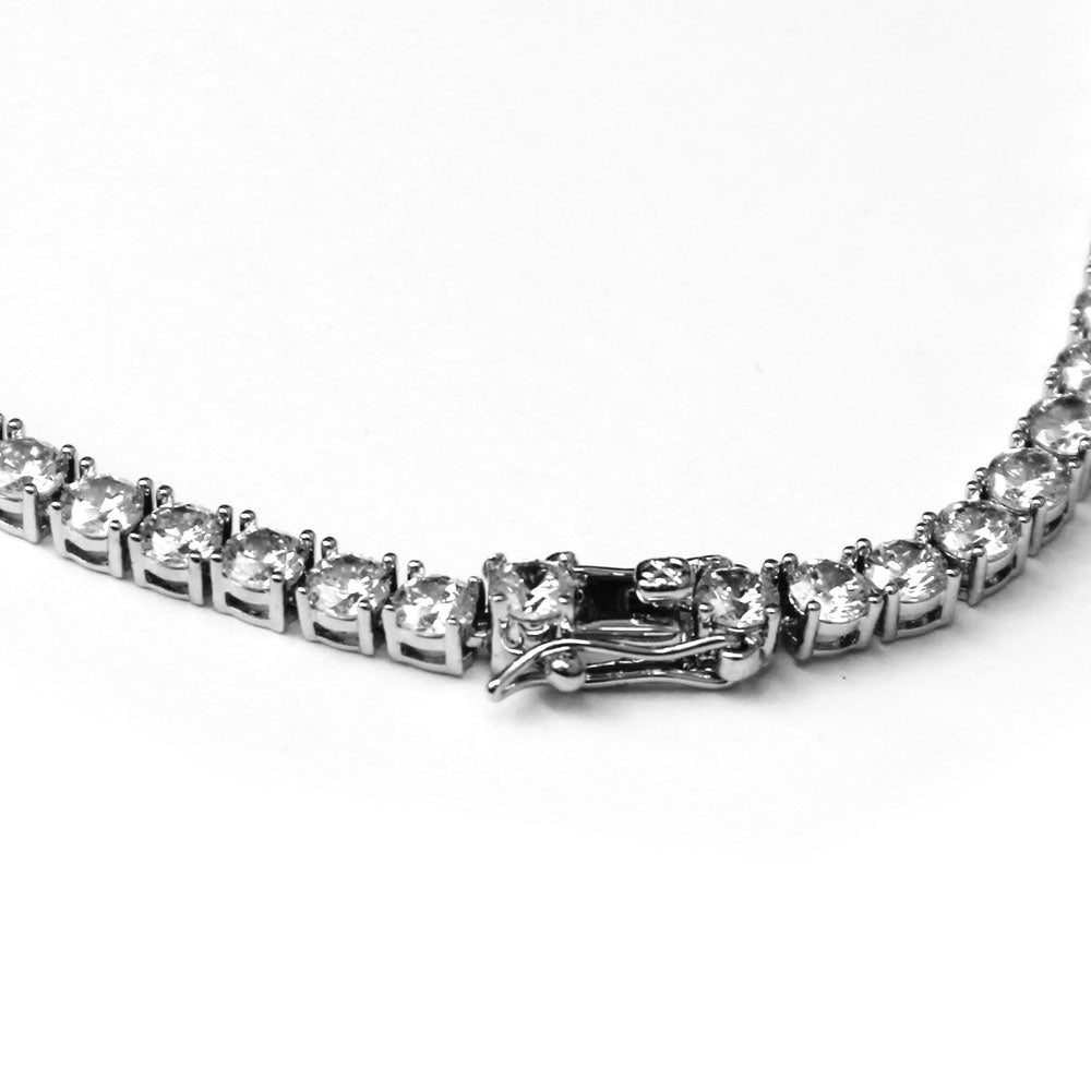 Tennis Necklace Platinum Plated CZ Round Cut 4mm