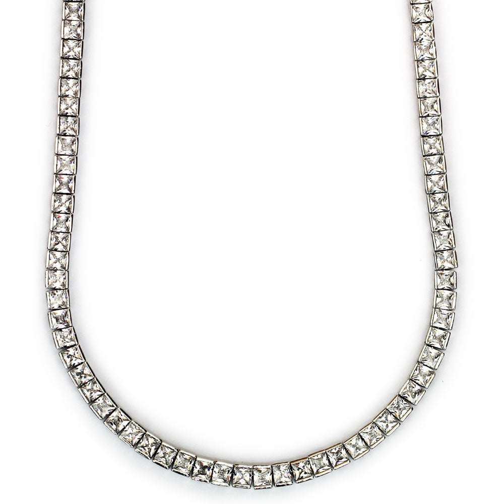 Square Cut CZ Tennis Necklace in 18k Platinum