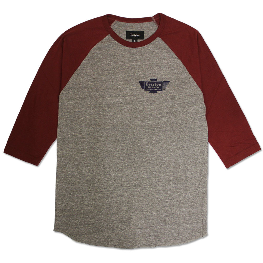 Brixton Cylinder 3/4 Sleeve Baseball T-Shirt Heather Grey Burgundy