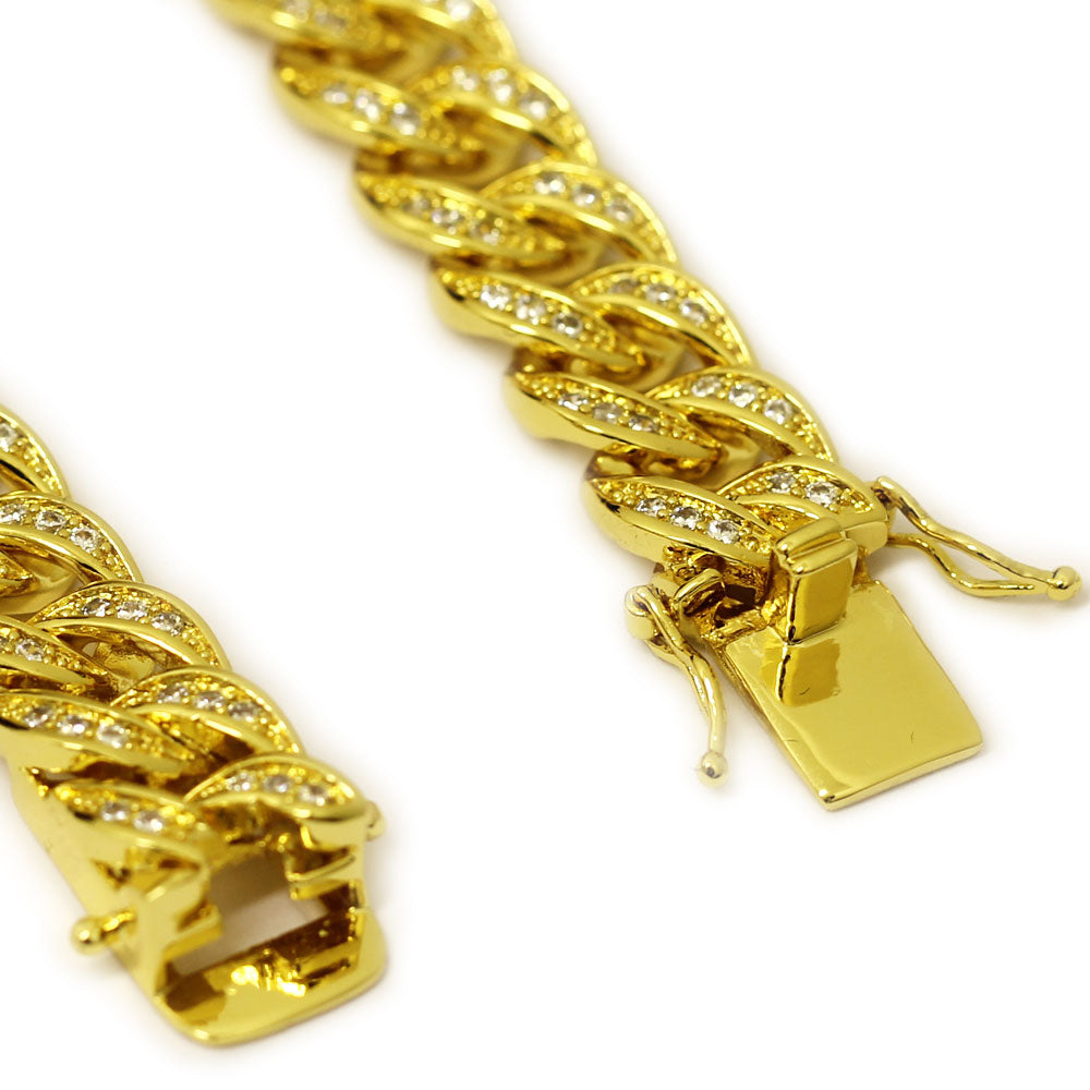 18k Gold Plated CZ Iced Out Miami Cuban Chain 10mm x 30 Inch