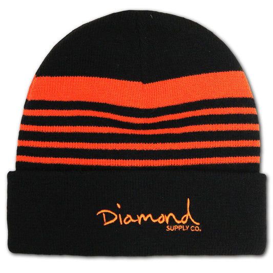 Diamond Supply Co Striped Fold Beanie Black Orange