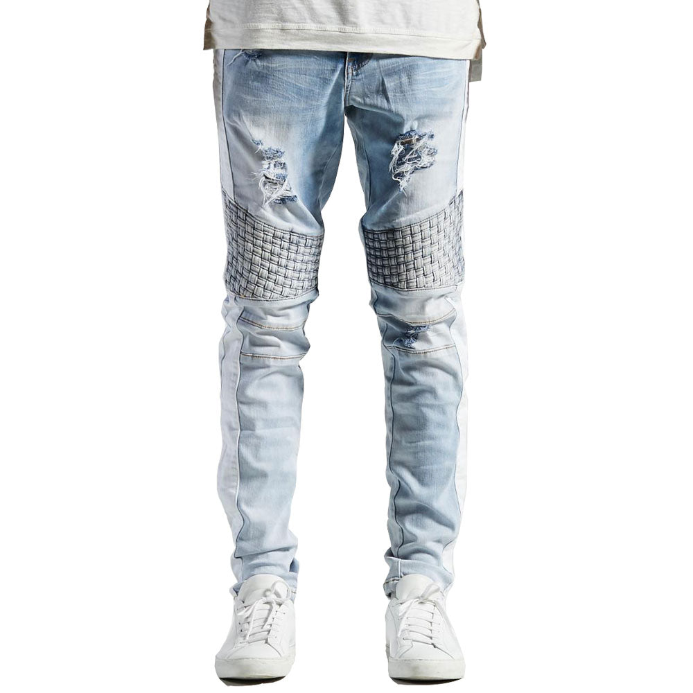 Embellish Bolt Turkish Biker Denim Jeans White