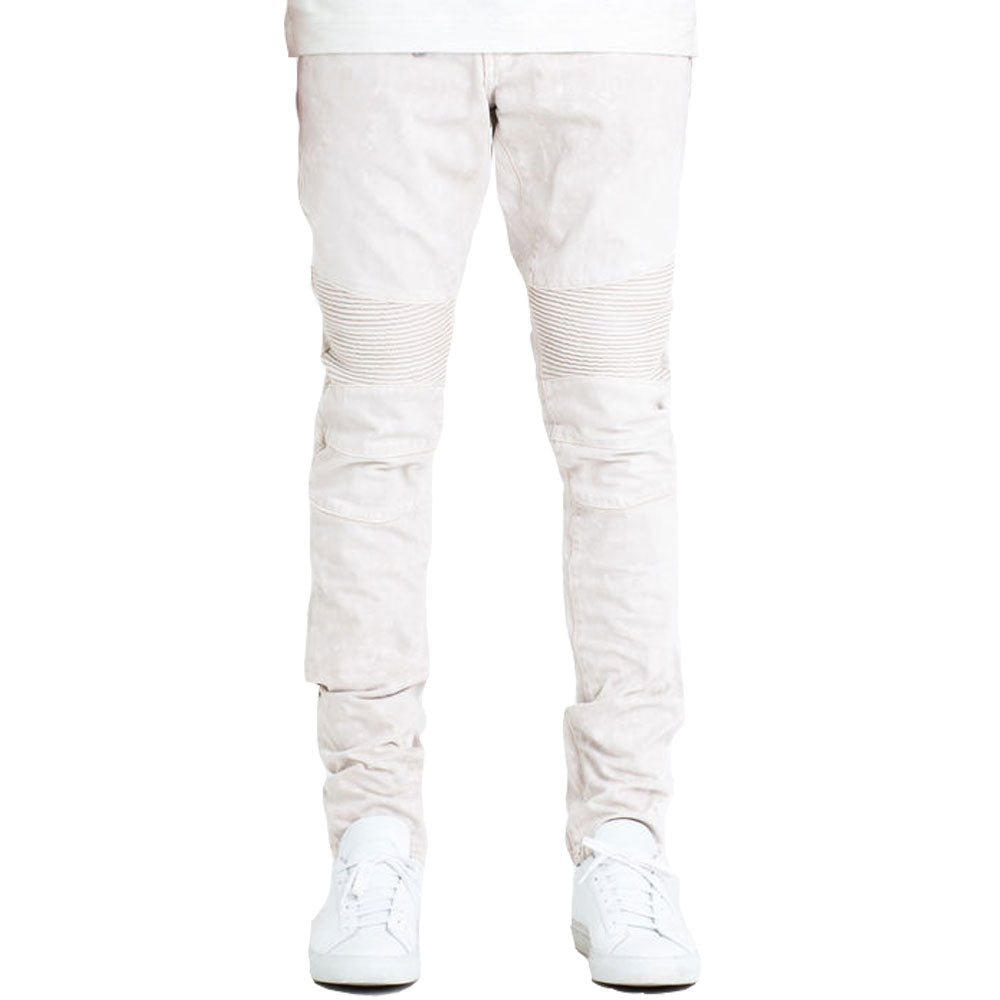 Embellish Fist Biker Denim Jeans Off White