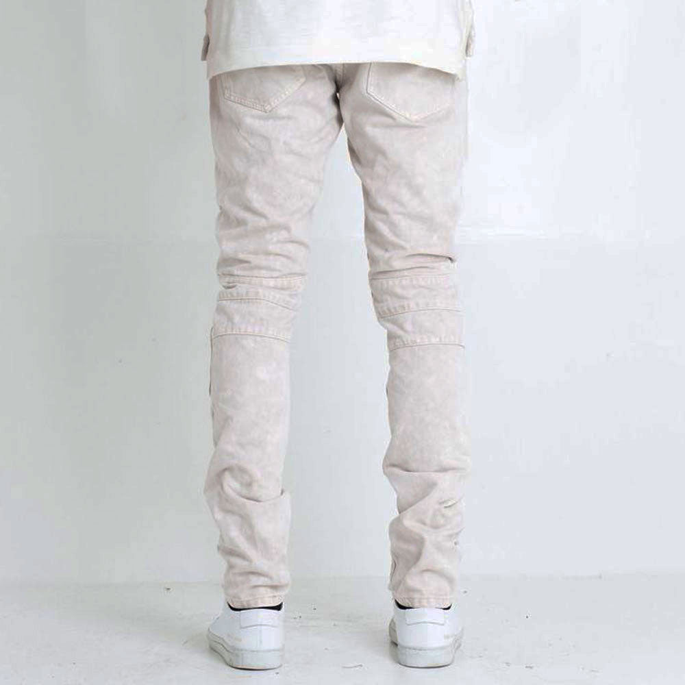 Embellish Fist Biker Denim Jeans Off White