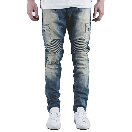 Embellish Holmes Biker Denim Jeans Stone Wash