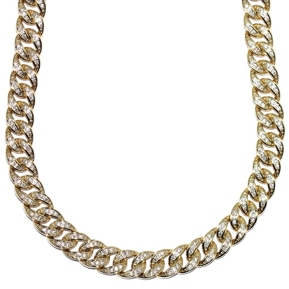 18k Gold Plated CZ Iced Out Miami Cuban Chain 10mm x 30 Inch