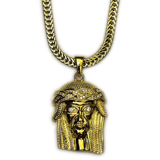 18k Gold Plated Mini Jesus Piece with 30 inch Franco Chain