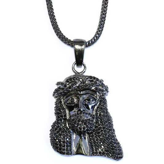 Black 1.5 inch CZ Mini Jesus Piece with 32 inch Franco Chain