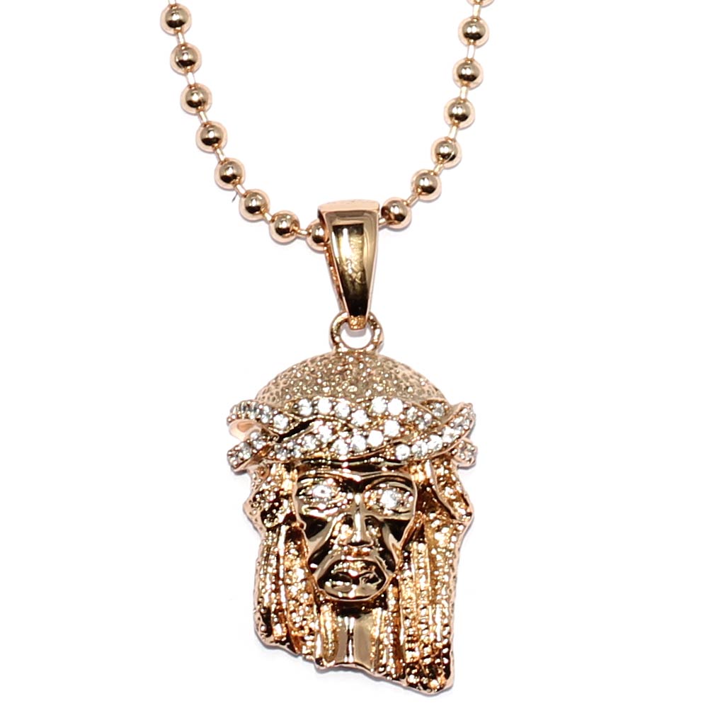 Rose Gold Micro Jesus Piece with 30 inch Ball chain Necklace