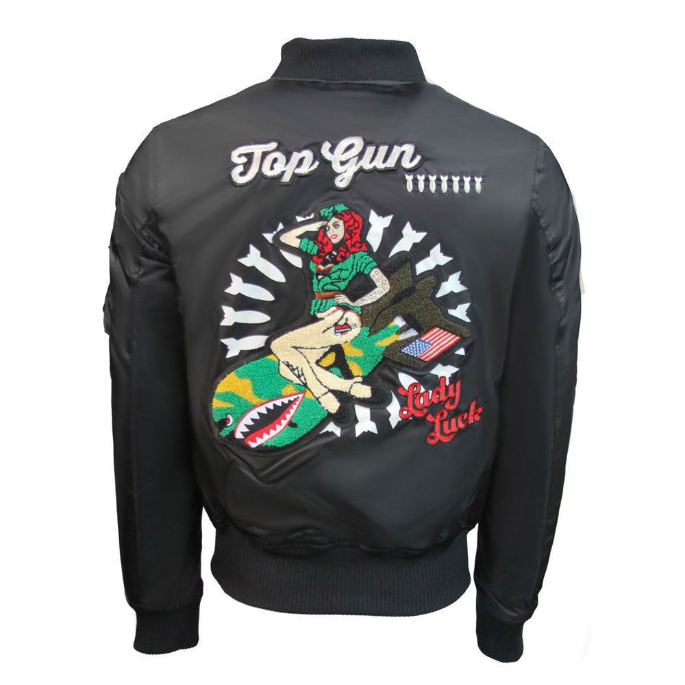 Top Gun MA-1 Lady Luck Reversible Bomber Jacket Black Orange