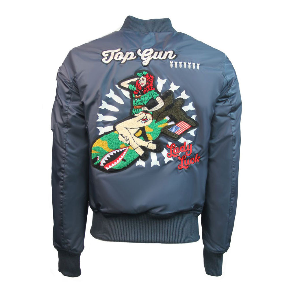 Top Gun MA-1 Lady Luck Reversible Bomber Jacket Navy Black