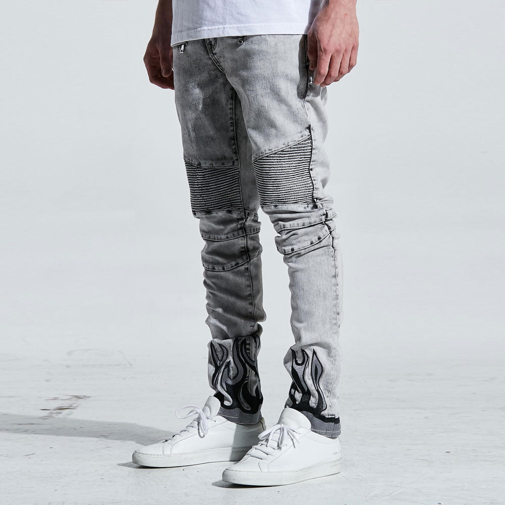 Embellish La Flame Biker Denim Jeans Acid Bleached Wash