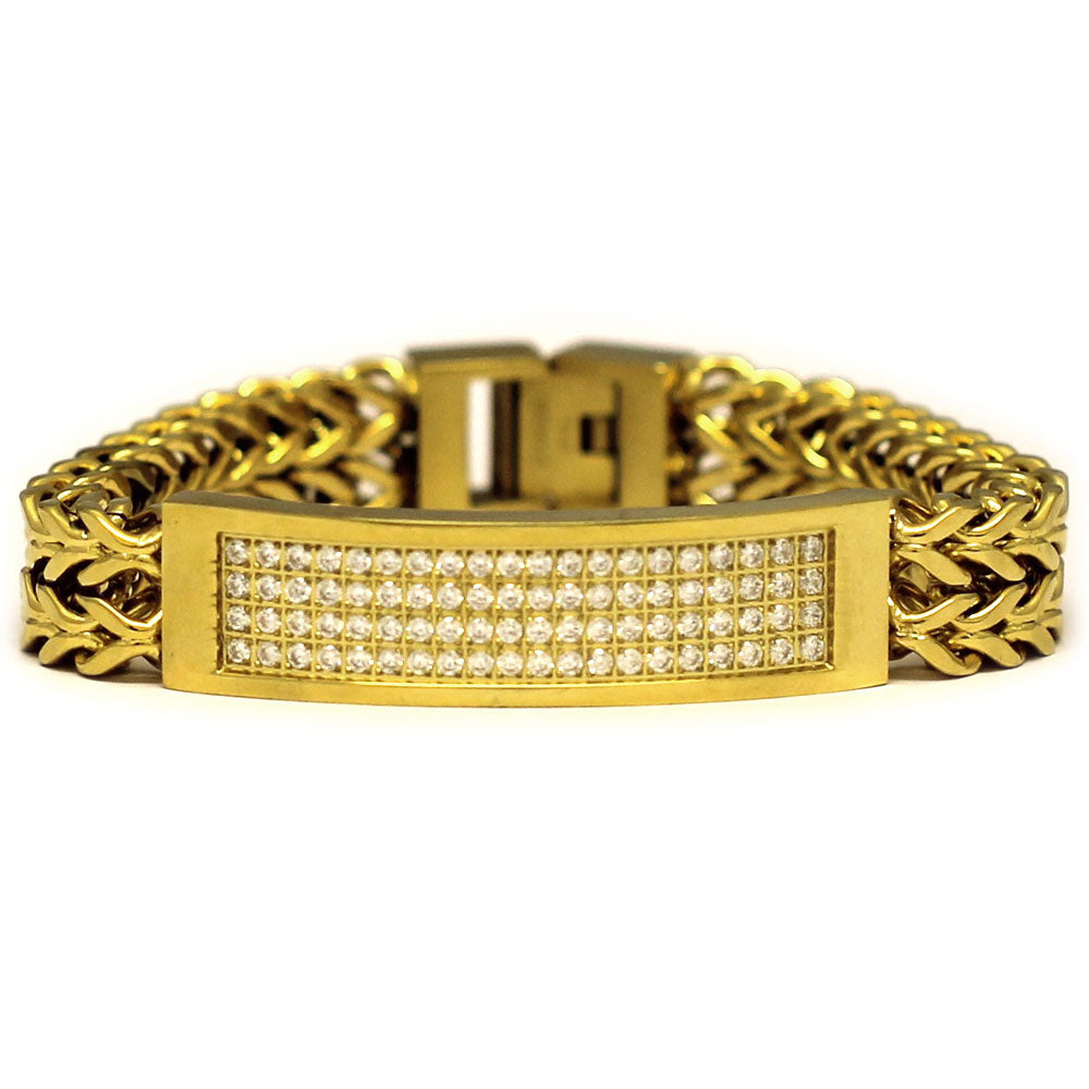 18k Gold Plated 2 Row CZ Franco Link ID Bracelet 8 Inches