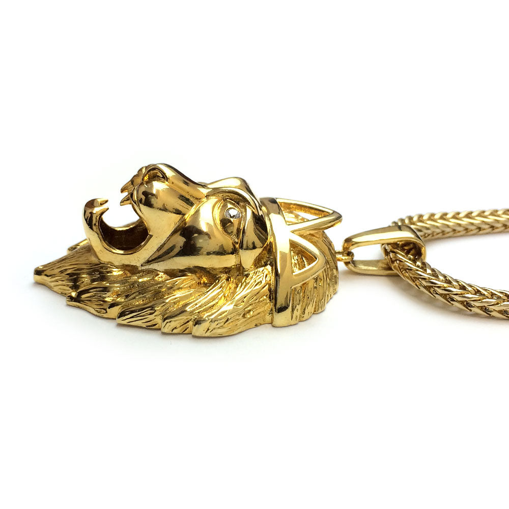 18kt Gold Plated Sterling Silver King Lion Pendant with Franco Chain