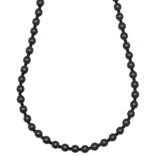 Onyx and Facetted Crystal Beaded Necklace 6mm x 30 inches long