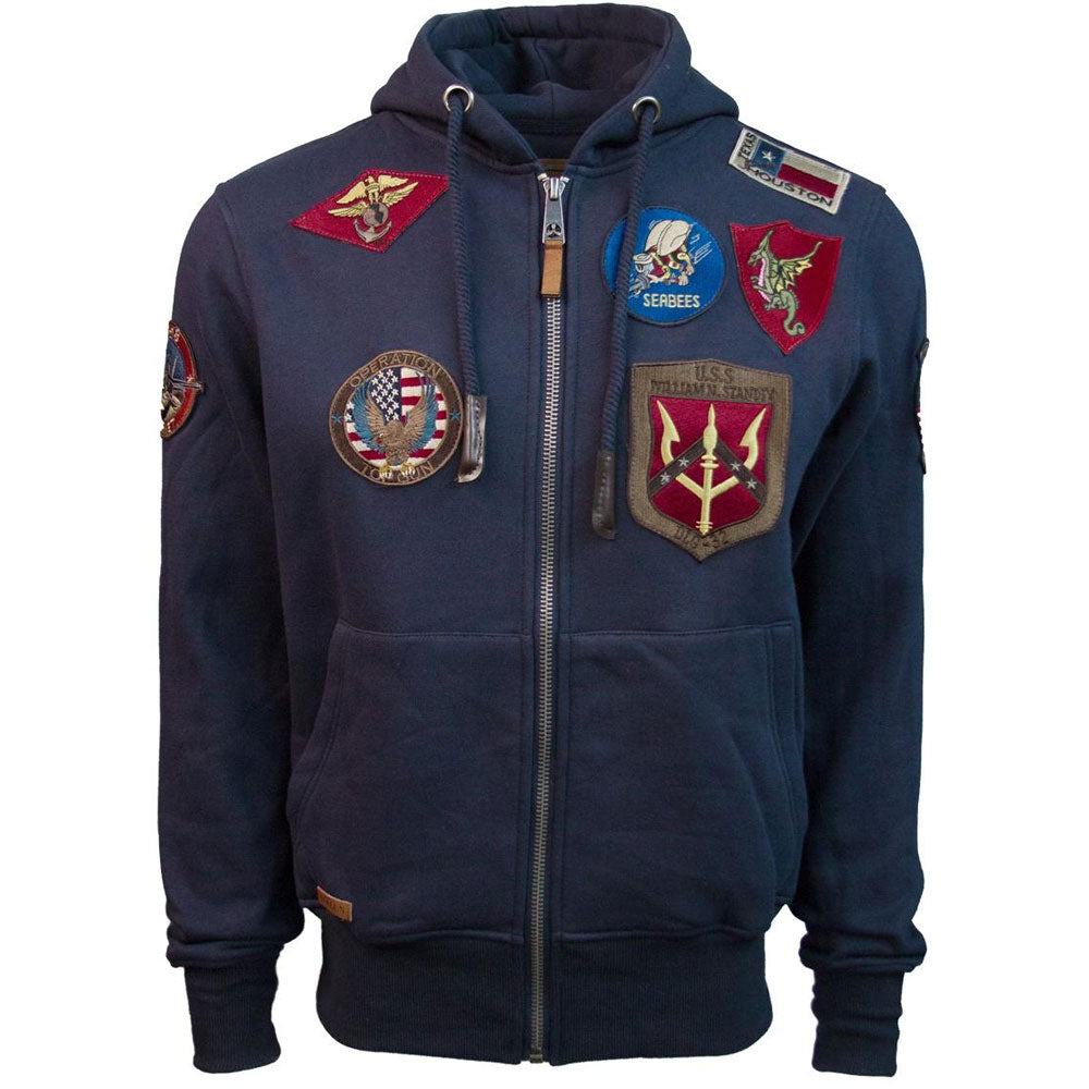 Top Gun Mens Zip Up Hoodie With Patches Navy Blue